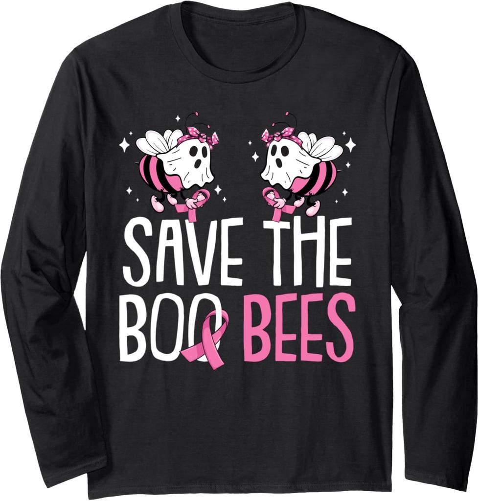 Save The Breast Cancer Awareness Boo Bees Halloween Long Sleeve T-Shirt