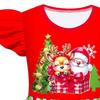 Kids Girls Cartoon Santa Claus Christmas Tree Elk Print Ruffle Sleevess New Year Dress