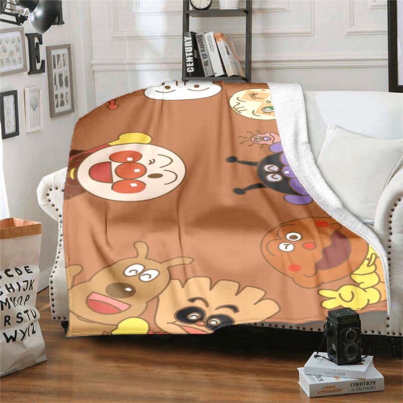 Kawaii Anpanman Printed Throw Blanket Soft Comfortable Warm Blanket For Kids Nursery Bedroom Living Room Office Travel Camping