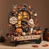 Centros de Mesa de Halloween Cartel de Madera para Mesa, Calabaza Gato Negro Fantasma Casa Encantada Placa Decorativa Manualidades de Relieve Tridimensional con Soporte,