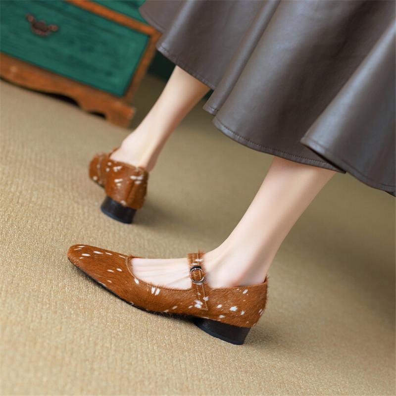 Fashion 2024 Spring Women Shoes Square Toe Chunky Low Heels Mary Jane Shoes for Women Horsehair Women Pumps Ladies Shoes Zaptos Mujer