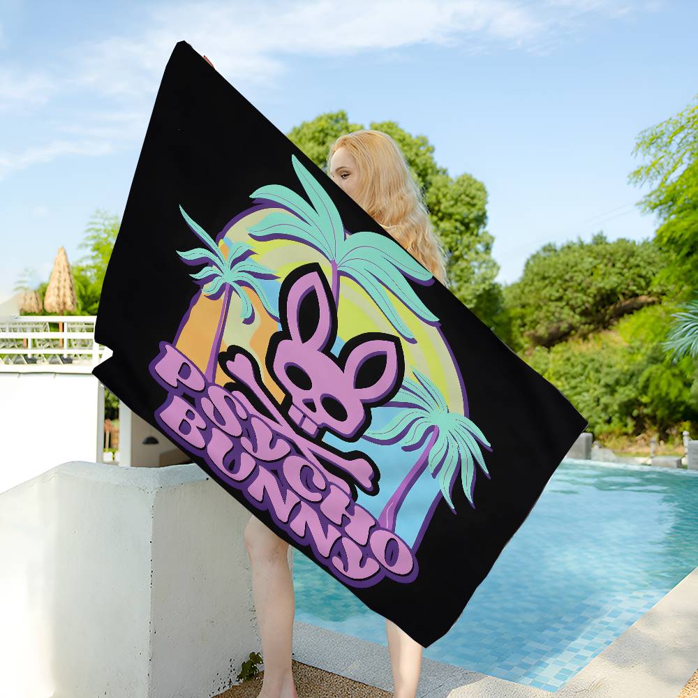 Coperta in Microfibra Cartoon P-Psycho Bunny Moda Lusso Asciugatura Rapida Asciugamani da Spiaggia Stampa Super Assorbente Coperta Asciugamano per Piscina