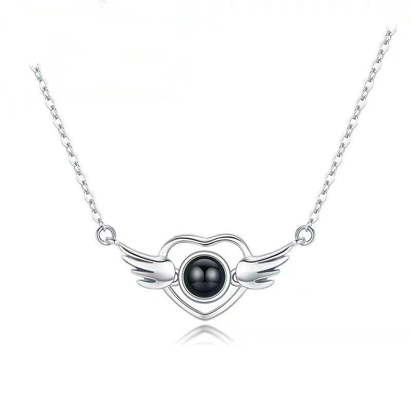 100 Languages  I Love You  Heart Wings Projection Necklace for Women