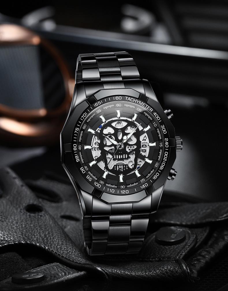 BINBOND Men's Luminous Skull Skeleton Watch