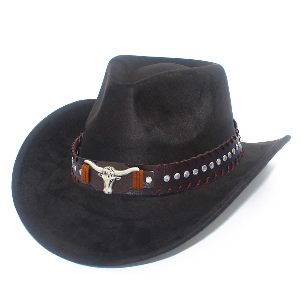 Fashion Classic Suede Equestrian Hat Men's and Women's Outdoor Travel Beach Vacation Visor Bent-brimmed Western Cowboy Hat