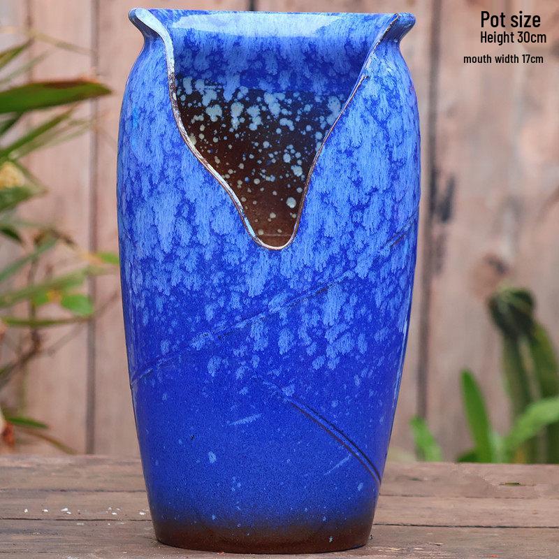 Handmade Coarse Pottery Wide-Mouth Flower Pot - Ceramic Zisha Succulent Planter with Rustic Cut-Edge Design for Chlorophytum