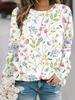 Camiseta feminina com estampa floral 3D pequena, elegante, de manga comprida, gola redonda, tops normais para férias, fim de semana, primavera e outono