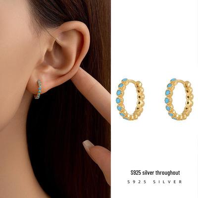 Banyan Tree S925 Silver Retro Turquoise Earrings for Women - European & American Style, Simple Ins Fashion Trend