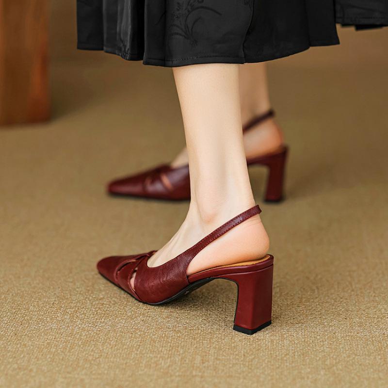 New Bag Head Sandals Women's One-pedal Empty Sandals Summer Thick Heel Women's Sandals Medium Heel Large Size Shoes Square Head Comfortable