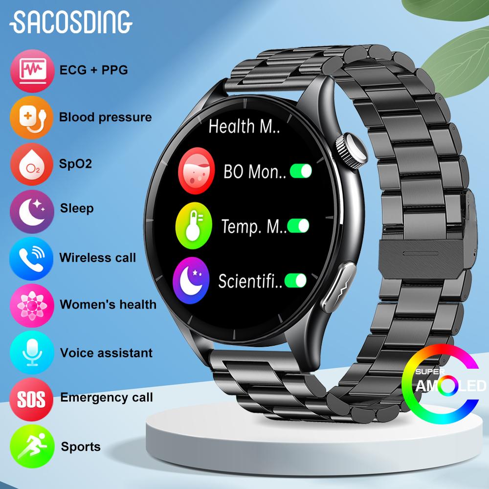 

SACOSDING New ECG+PPG Smart Watch Men Women NFC Bluetooth Call LED Flashlight Heart Rate Blood Pressure Oxygen Health Monitoring Smartwatch