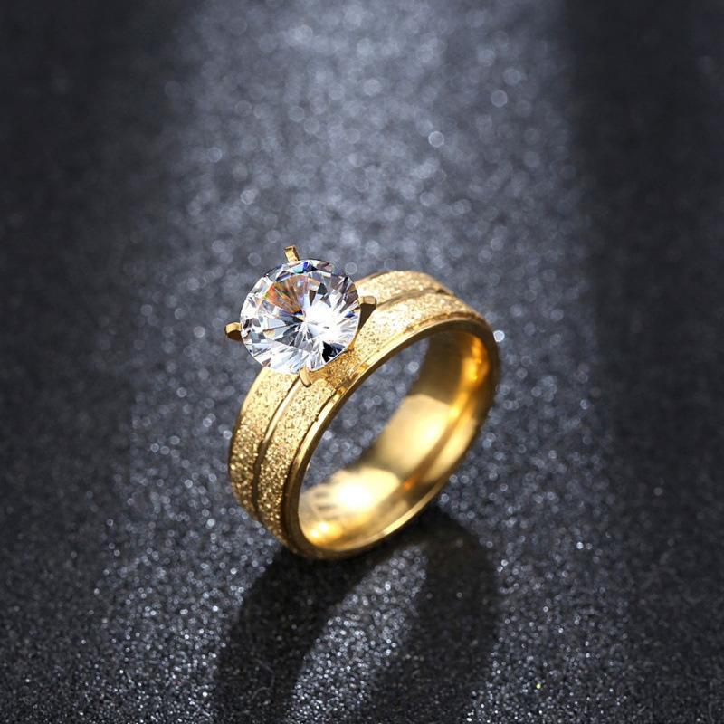 Set of 2 Frosted Zirconia Solitaire Unisex Stacking Rings with Sparkling Four-Claw Niche Design