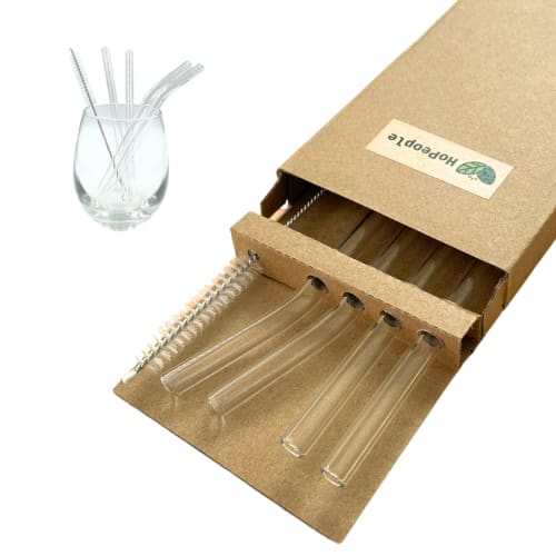 HoPeople My Straws, Food Sanitation Inspection Compliant, Set of 4, with Brush, Glass (Short)