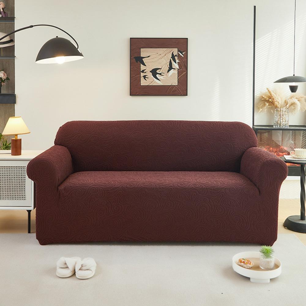 Thick Elastic Sofa Cover Full Wrap Embossed Fleece Dustproof Slip Resistant All Season Universal