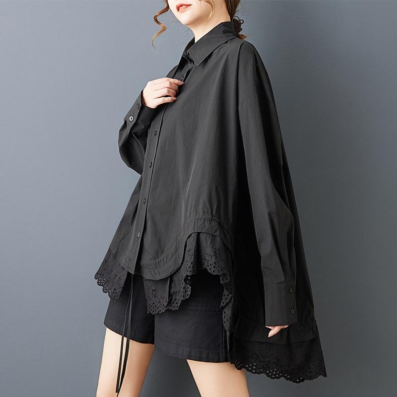 long sleeve oversized Black vintage shirts & blouses for blouse Casual loose spring autumn tops women button up shirt