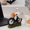 Small Ghost Figurine with Pumpkins Halloween Riding Motorcycle Figurine, Novelty Rider Resin Decor Statue Pumpkin for Indoor Home Desk Tabletop