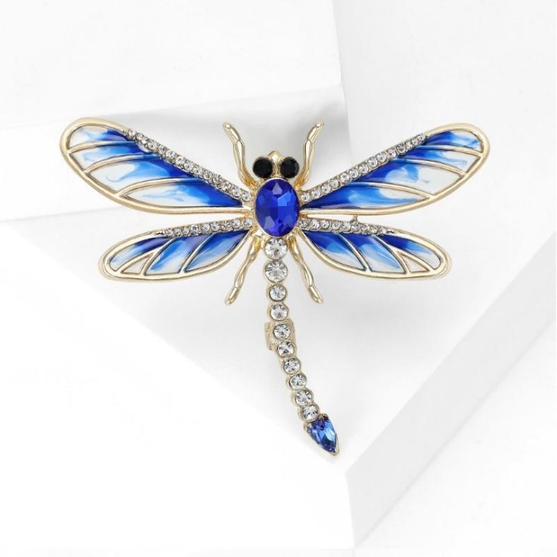 Fashion Alloy Enamel Dragonfly Brooch High-End Versatile Rhinestone Animal Brooch Women'S Clothing Corsage Jewelry Accessory