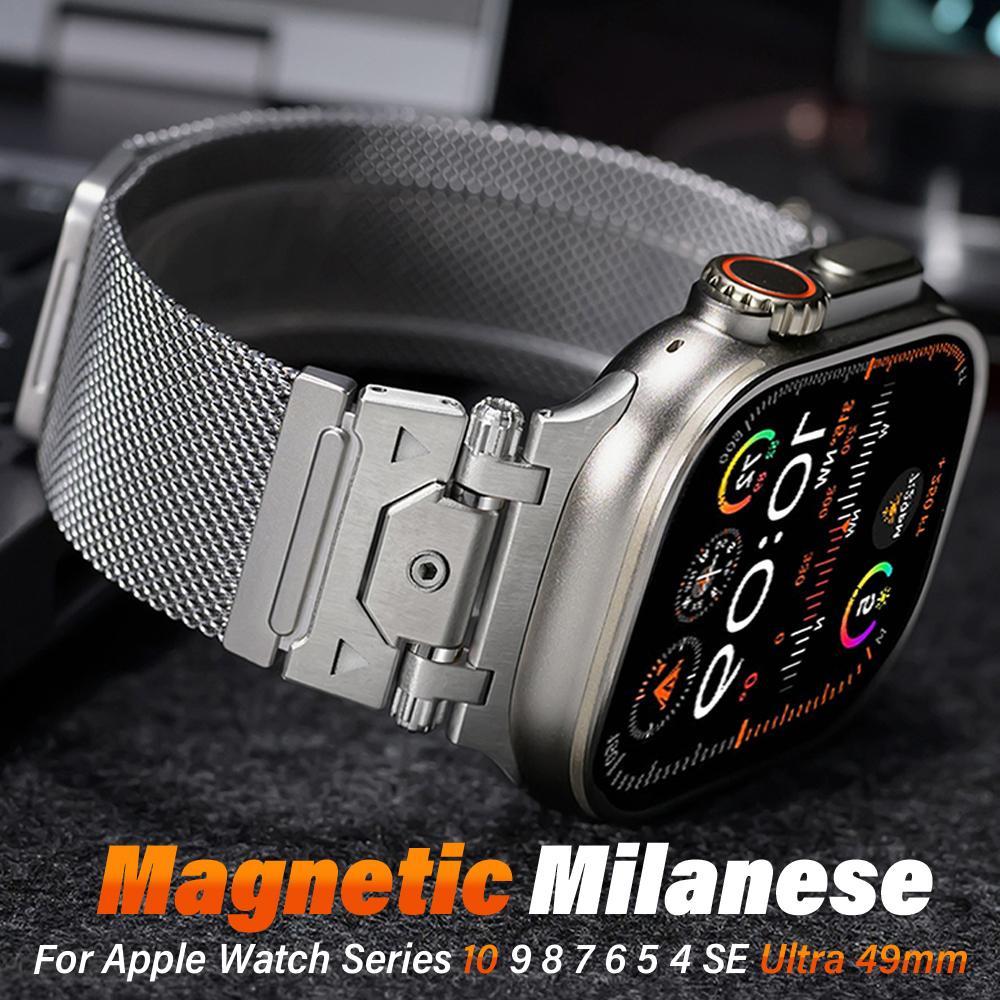 MEN Milanese Loop Strap for Apple Watch Series 10 46mm Ultra 49mm Stainless Steel Band for Series 9 8 7 6 5 4 45mm 44mm Correa