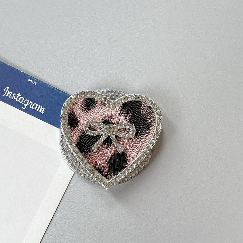 Rhinestone Leather Pattern Love Bow Mobile Phone Airbag Holder Magnetic Paste Retractable Women S Premium Sense Ring