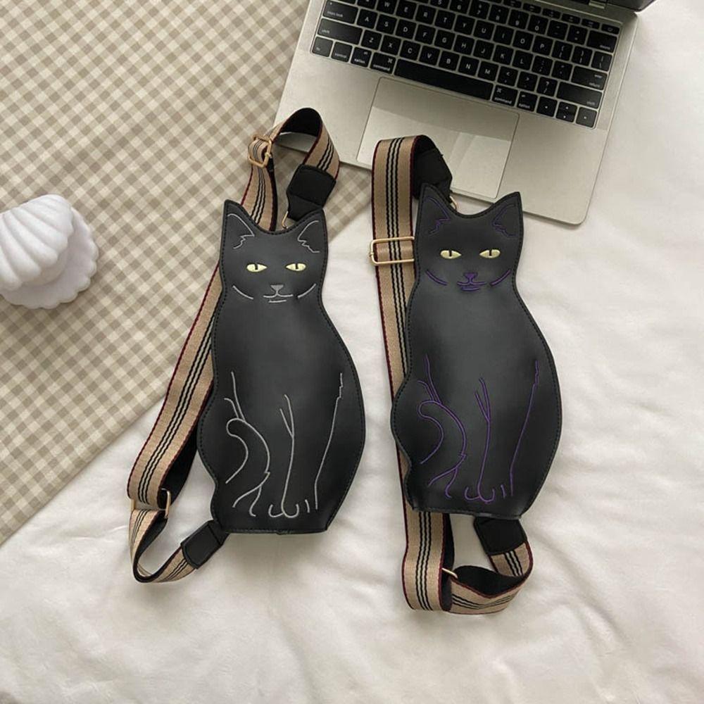 Pu Leather Cat Crossbody Bag Mobile Phone Bag Cartoon Shoulder Bag Cute Animal Chest Bag Students