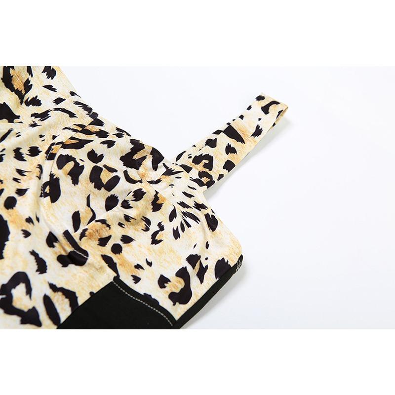Winter Women's Sexy Spice V-neck Waist Sexy Color Contrast Leopard Print Halter  Dress