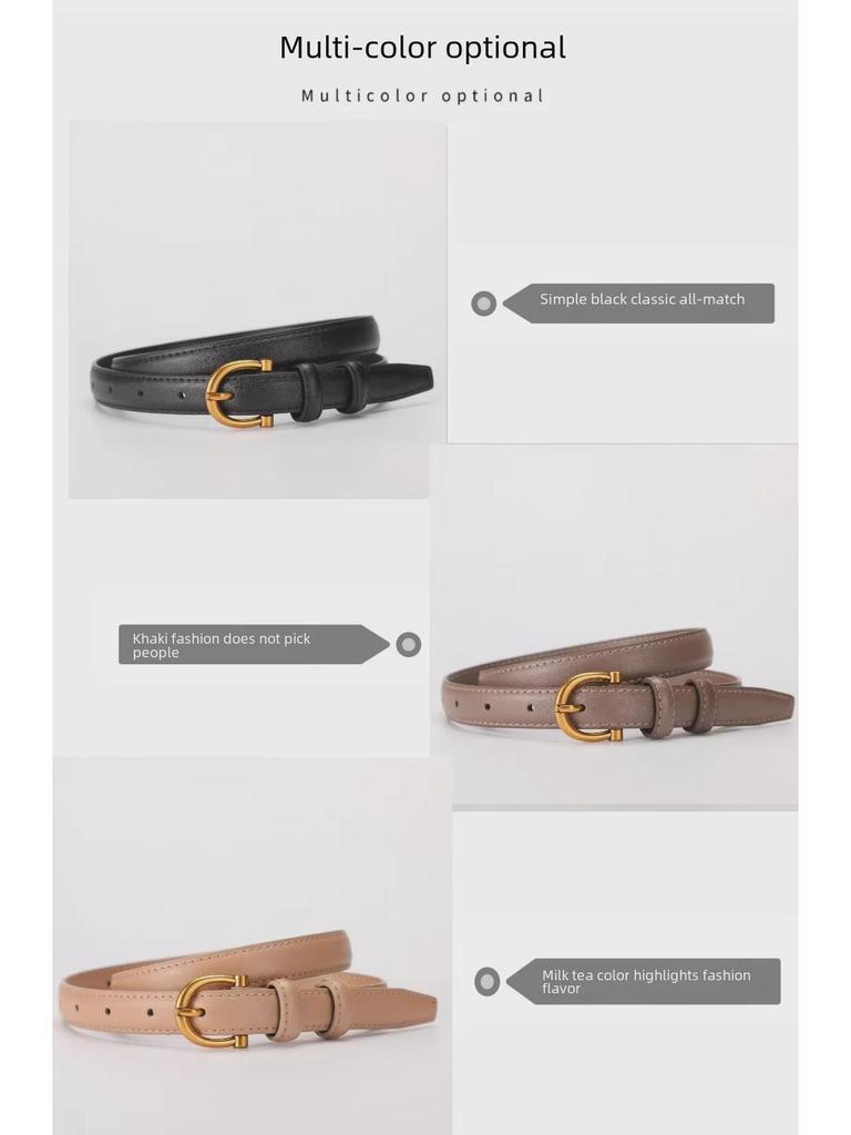 Women's Korean Style Genuine Cowhide Leather Thin Belt, Trendy and Versatile for Fashion with Suit Pants.