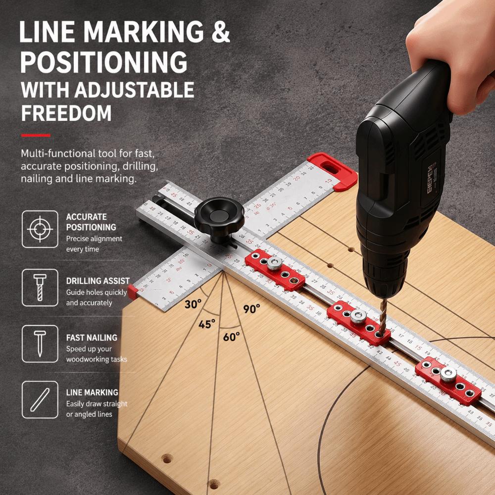 T-shaped Marking Gauge 3-in-1 Woodworking Tool Wide Range Drilling Ruler Furniture Craft