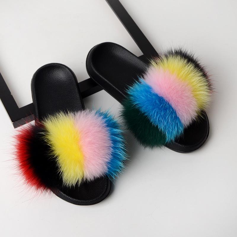 New Girls Fur Slippers Sandals Shoes Soft Luxury Women Lady Slides