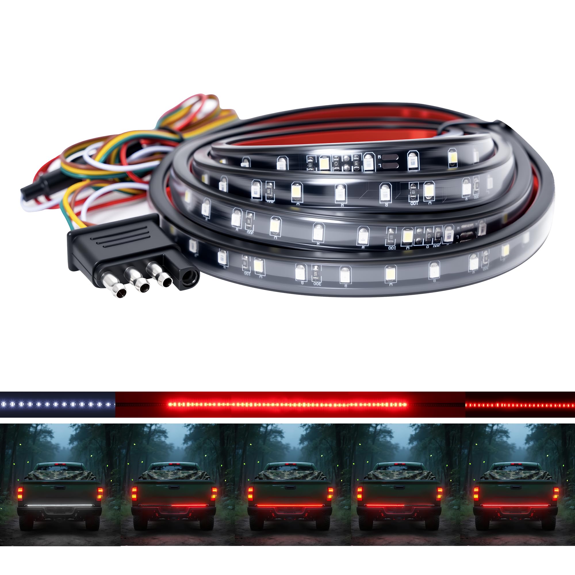 

Ligrel Truck Tailgate Light Bar LED Brake Light Bar with Red Signals and White Reverse 108 LED Waterproof Light Bar for Pickups 60-inch - Driving/Turn