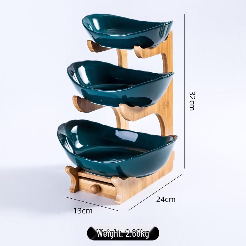 

Qianxing Three-Tier Ceramic Fruit Snack Plate with Drawer