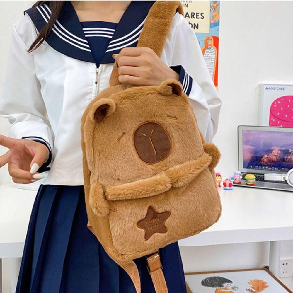Large Capacity Capybara Plush Backpack Animal Cartoon Capybara Plush Bag  Kids Birthday Gift