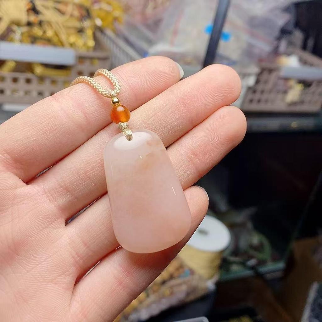 Exquisite Gold Silk Peach Blossom Jade Unisex Pendant Necklace
