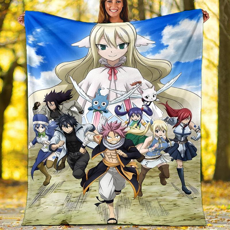 1pc Fairy Tail2 Theme Soft Flannel Throw Blanket - Digital Print, Polyester, Cozy for All Seasons, Perfect for Outdoor, and Travel