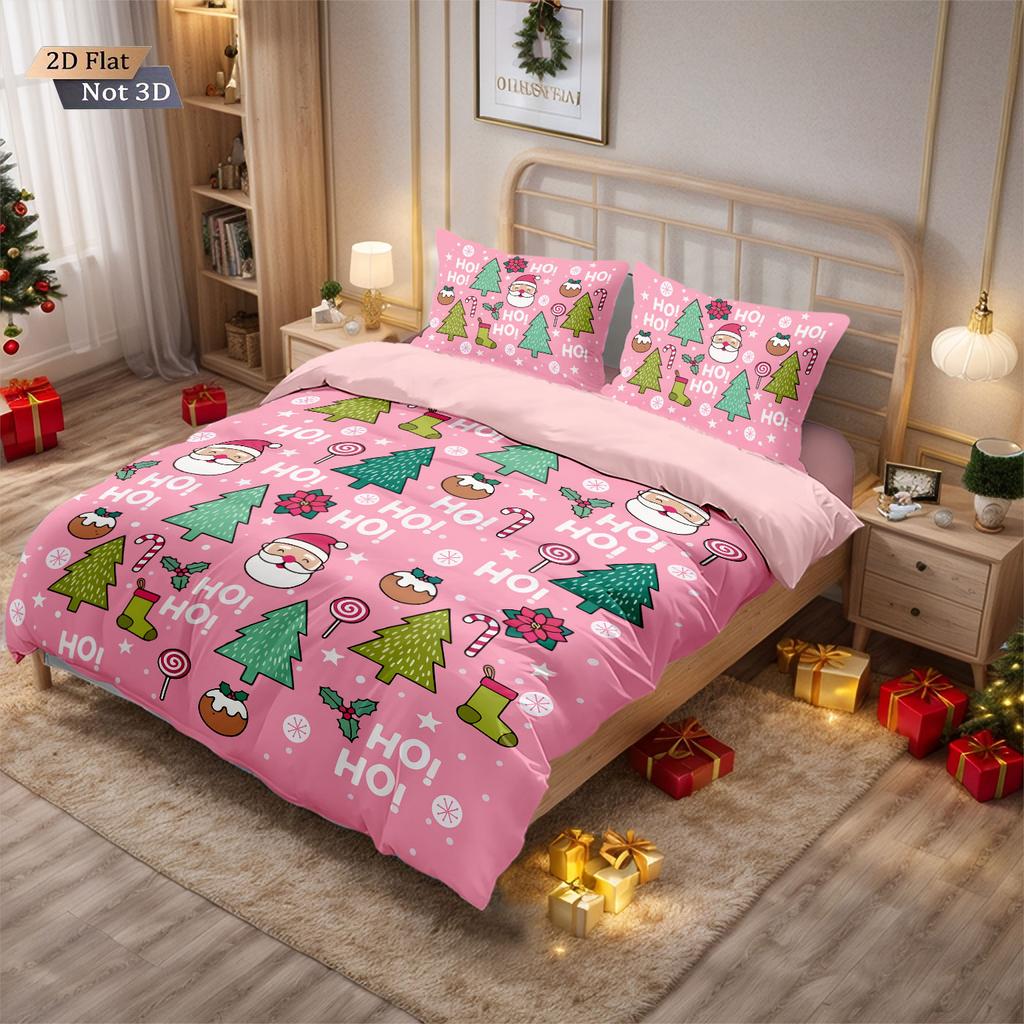 3PCS Merry Christmas Cartoon Printed Chipless Bedding Set Dormitory Bedroom Multiple Sizes Holiday Decoration Machine Washable