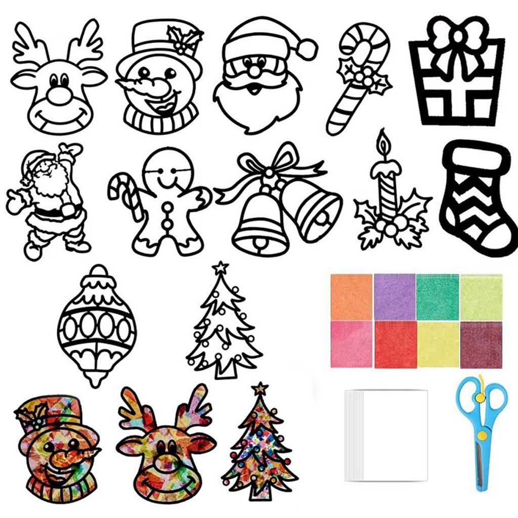12 Pack Christmas Window Stickers Handmade DIY Paper Art Craft Kit Window Pictures Craft Templates for Wall and Room Decoration