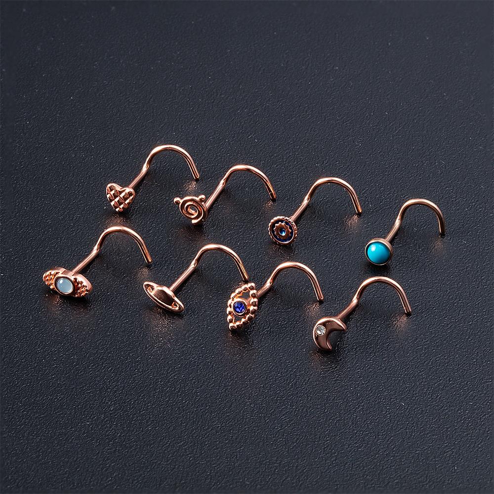 3PCS Pink Crystal Bend Nose Piercing Stud Set Spider Nose Ring Bulk Twist Butterfly Nose Rings And Studs Pack Piercing Nariz Lot