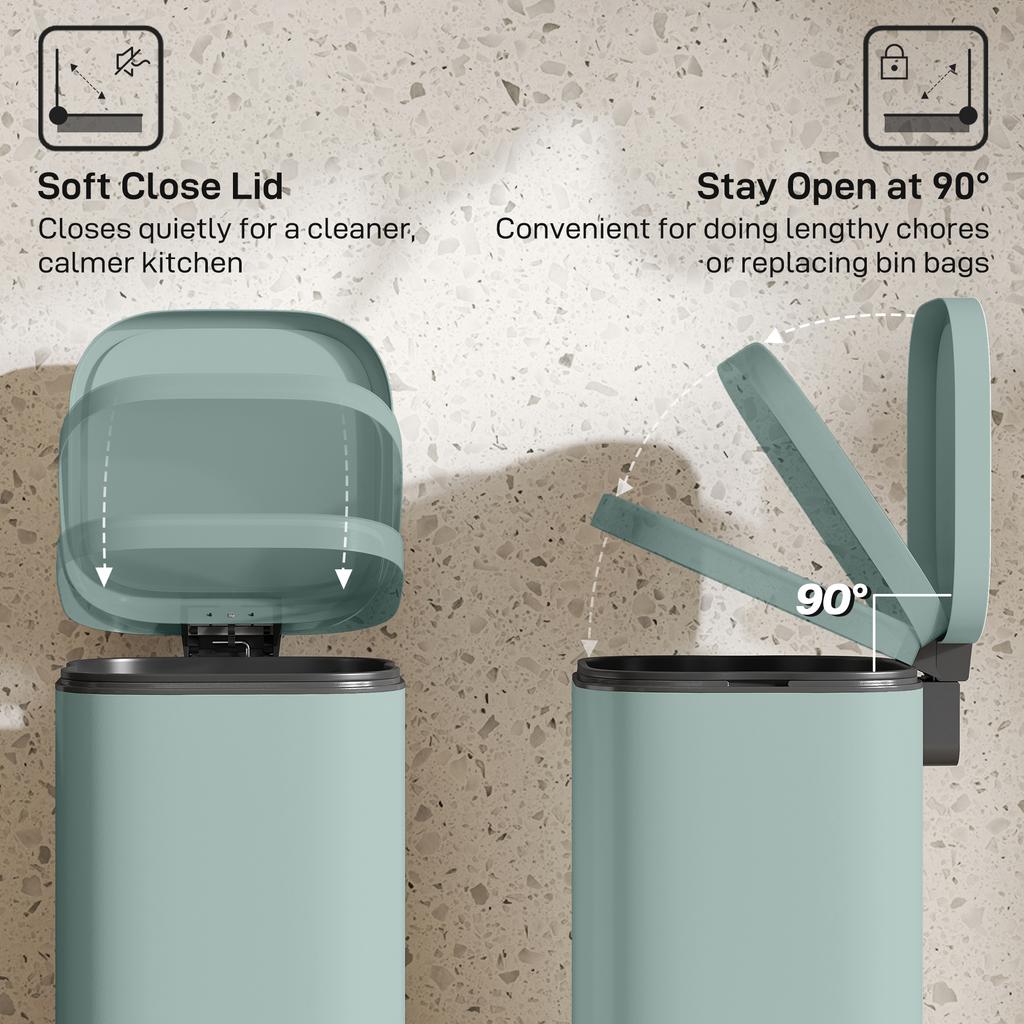 30L Kücheneimer, Kompakter Tretmülleimer mit Soft-Close und Stay-Open Deckel, Herausnehmbarer Inneneimer für Küche, Zuhause, Büro, Grün