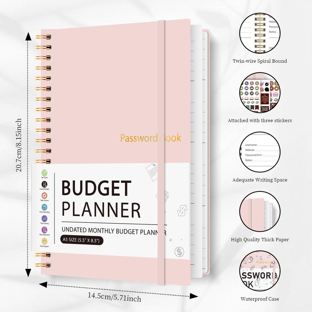 A5 Pink Password Book Internet Address Account Logbook With Password Hint Pages Stickers Spiral Bound