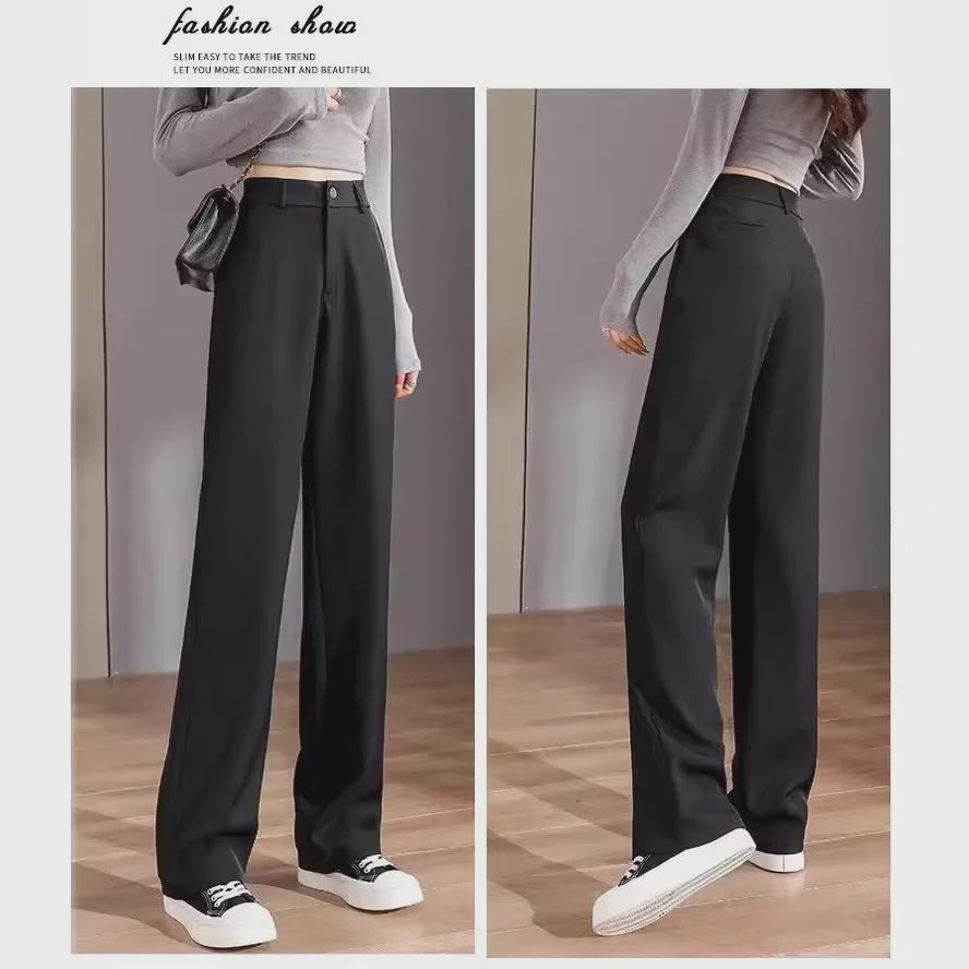 Široké černé kalhoty s drape kostýmem - Dámské profesionální rovné cigaretové kalhoty