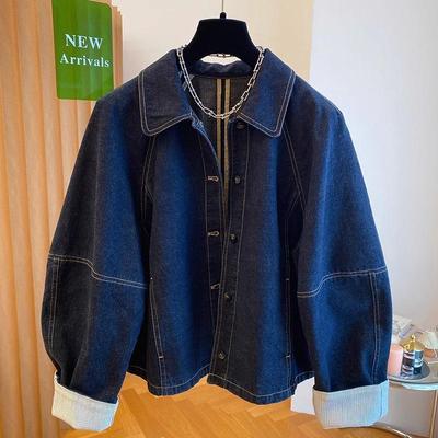 Vintage Denim Coat Women Spring Autumn Fashion Short Jeans Jacket Casual Cuffs Splicing Loose Cowboy