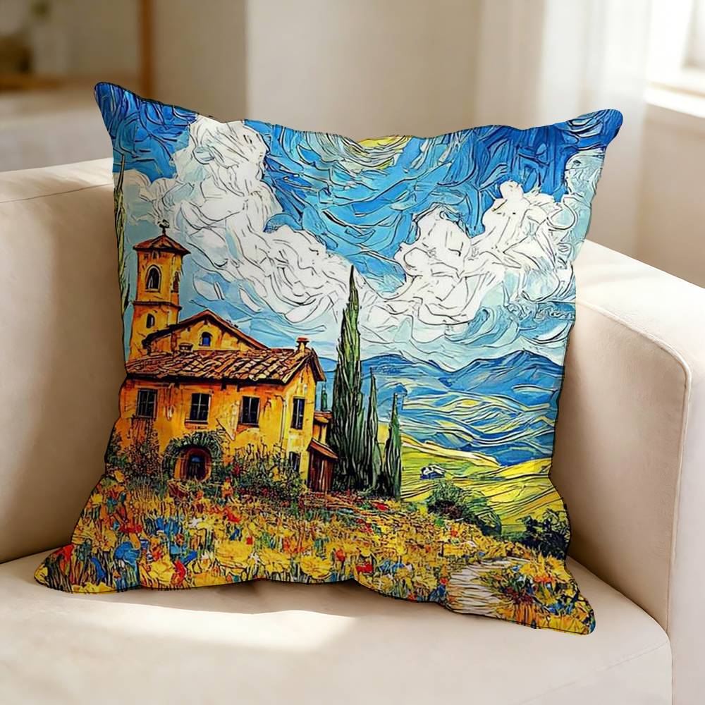 Federa per Cuscino Stampata Quadrata DoubleSided con Pitture di Van Gogh per Camera da Letto, Comodino, Cuscino da Divano