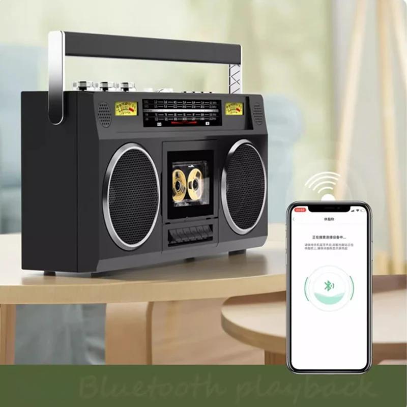 Portable Vintage Retro USB AM/FM Multiband Radio Stereo Wireless Bluetooth Boombox Mp3 Audio Cassette Tape Player Recorder TF