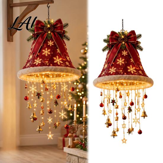 LED Warm Ceiling Hanging Lighted Christmas Light Pendant Decor, Pre-Lit Tree Bell with Holiday