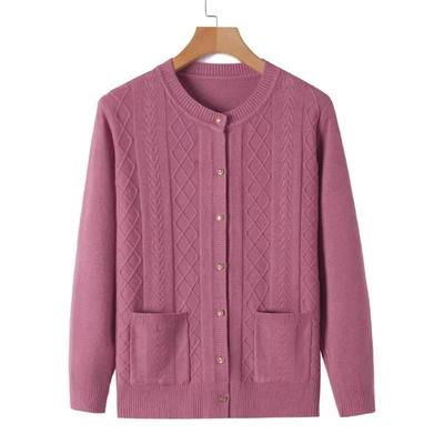 Middle-Aged Elderly Women's Soft Knitted Sweaters Spring Autumn Solid Elegant Cardigan Jacket Outerwear Tops Mother