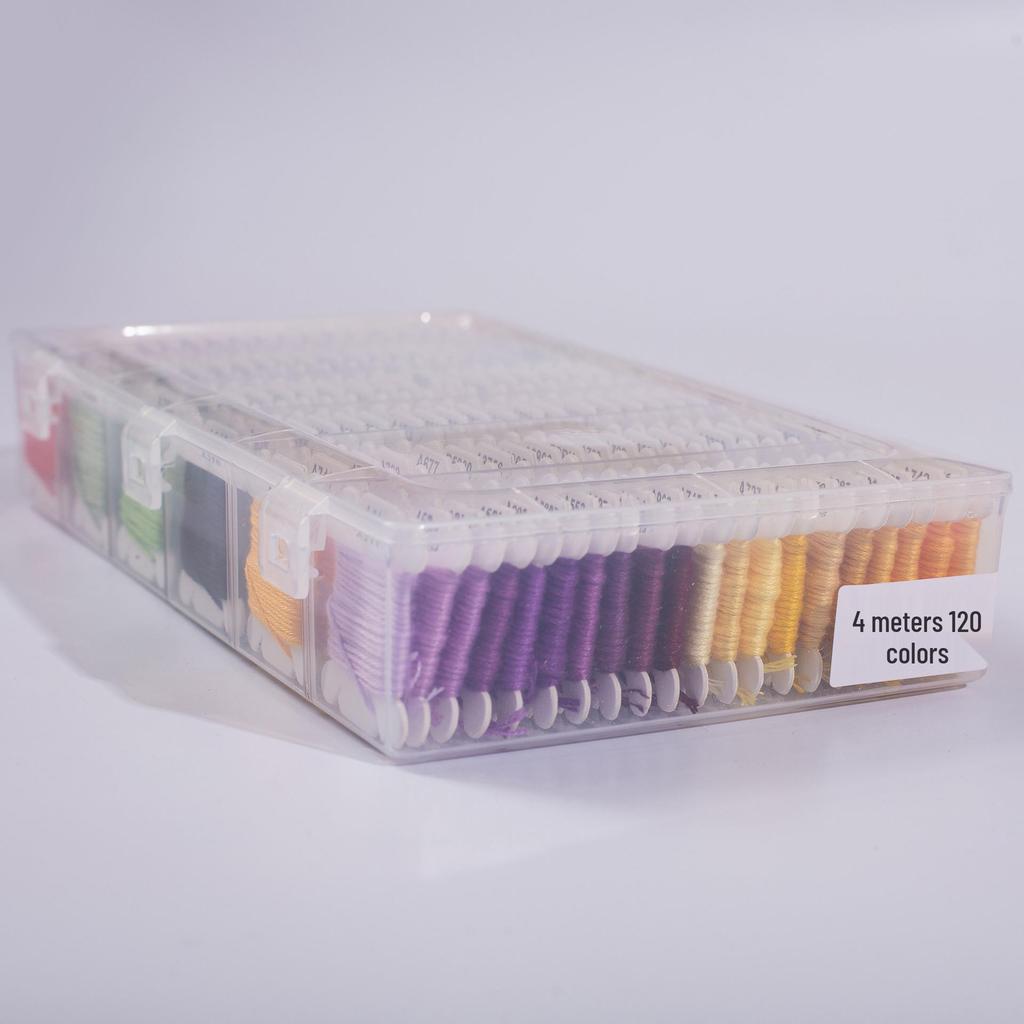 120-Color Hand-Embroidered Cotton Thread Set in Plastic Box for Cross Stitch & Sewing