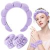 Fennec Mart Spa Headband and Wristband Set for Women Soft Face Wash Headband & Wrist Bands for Skincare, Makeup & Facial Cleansing Routine (Purple)