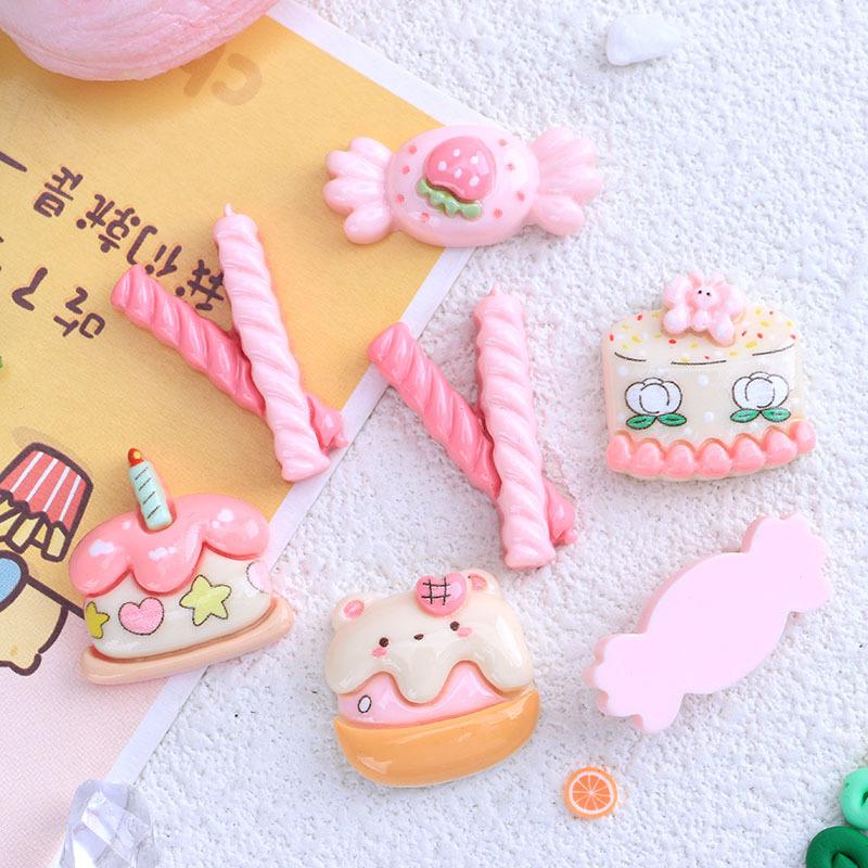 10 Stück Neue Niedliche Cartoon Geburtstagsparty Tier Kuchen Serie Harz Scrapbook DIY Schmuck Haarnadel Zubehör Dekorieren Basteln A86
