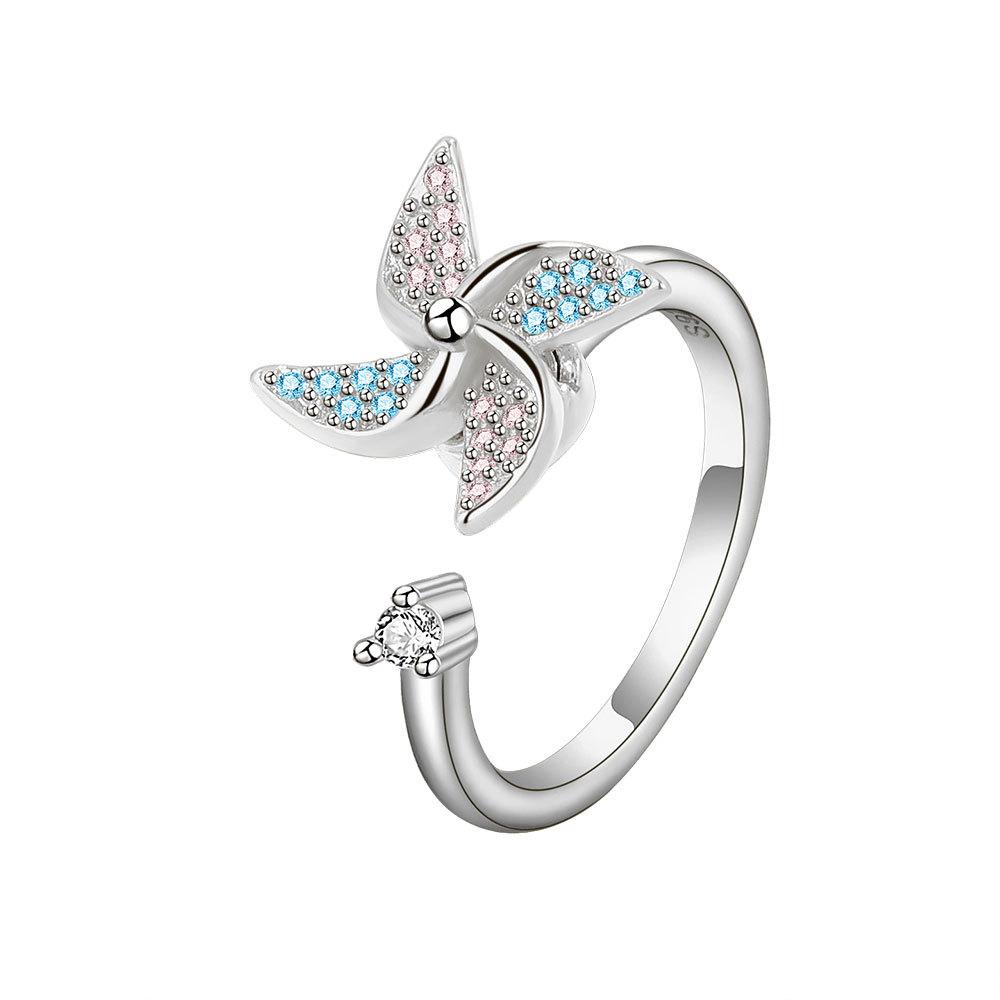 Niche Design Rotatable Windmill Open Ring For Women With Cubic Zirconia Fashion Jewelry Adjustable Finger Ring