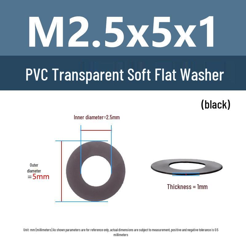 Yigu Black PVC Insulating Waterproof Flat Washer (M2-M10, M4-M5)