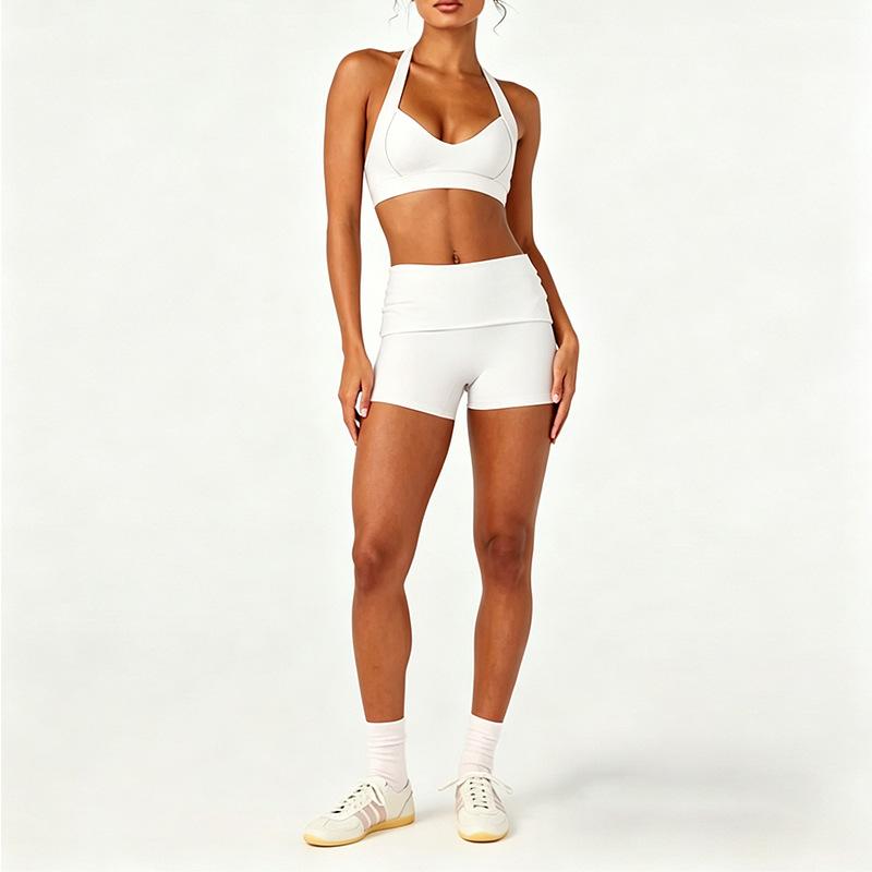European and American yoga suit running fitness sports underwear Pilates folding shorts yoga suit two-piece set