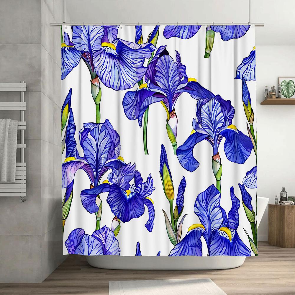 Delightful Blue Floral Shower Curtain Bath Decor, Home Accessories For Bathroom 180 X 180Cm